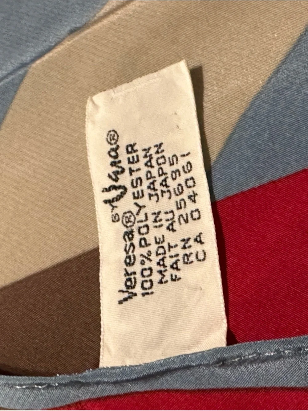 Vintage 70s/80s Veresa By Vera Neumann Signed Ladies Scarf Blue Red Grey Japan